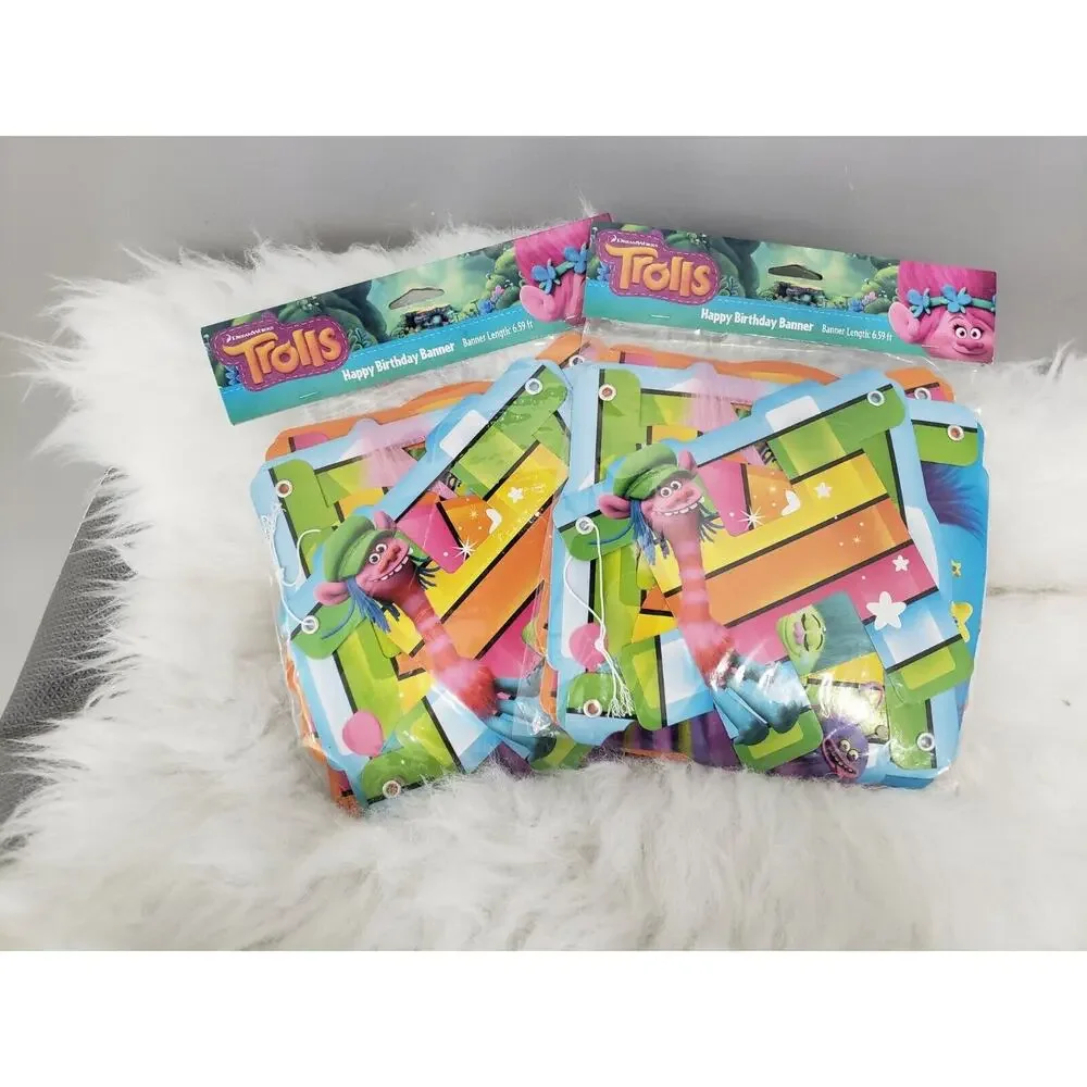 2 Trolls Happy‎ Birthday Banner - 6.59 ft Long - Party Supplies Decor Poppy